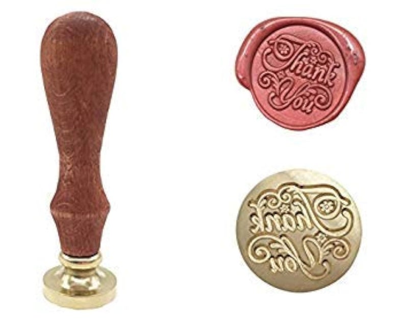 T-shin Vintage Retro Classical Wax Sealing Stamp Arts Crafts Romantic Symbol Wax Seal Stamp Metal Stamp Fancy Greetings for Wedding Invitation Letter (Gold-Thank You) - Image 1